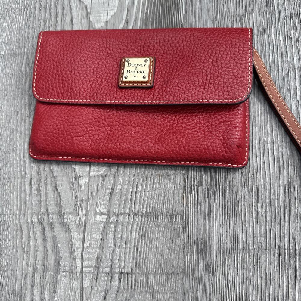 Dooney & Bourke Milly Wristlet Red Leather Small Wallet Clutch Red Pebble